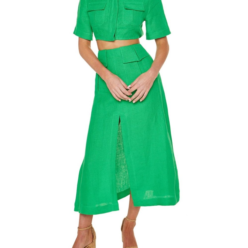 Matthew Bruch Cargo A-line Midi Skirt - Kelly Green
